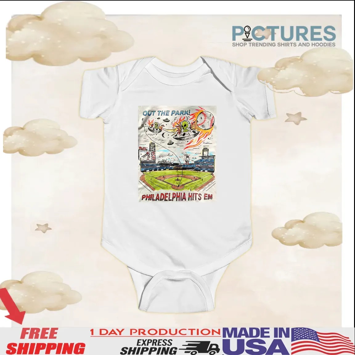 Out The Park Philadelphia Hits Em Phillies Alien Invasion Baseball T Shirt