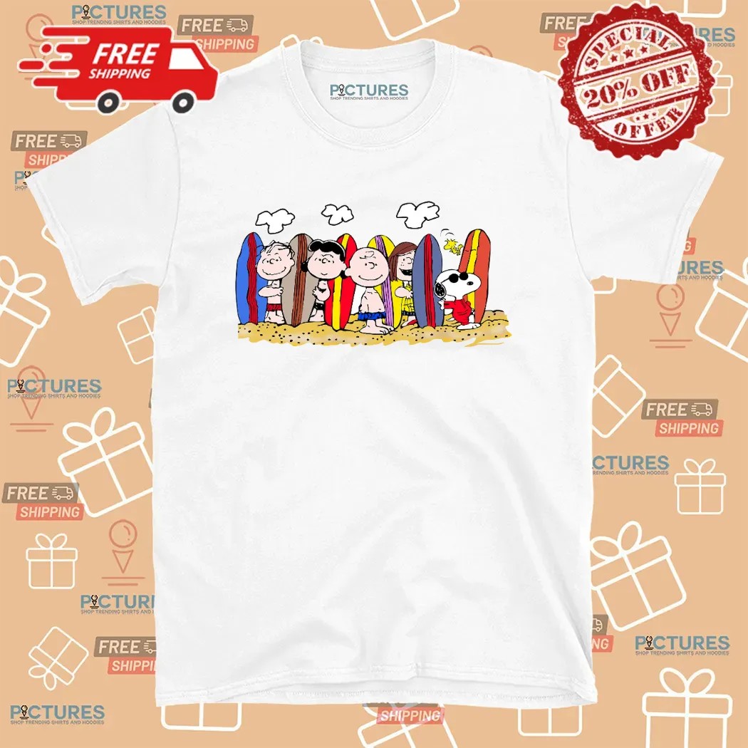 Peanuts Beach Surfing Squad Charlie Brown and Snoopy Summer T Shirt