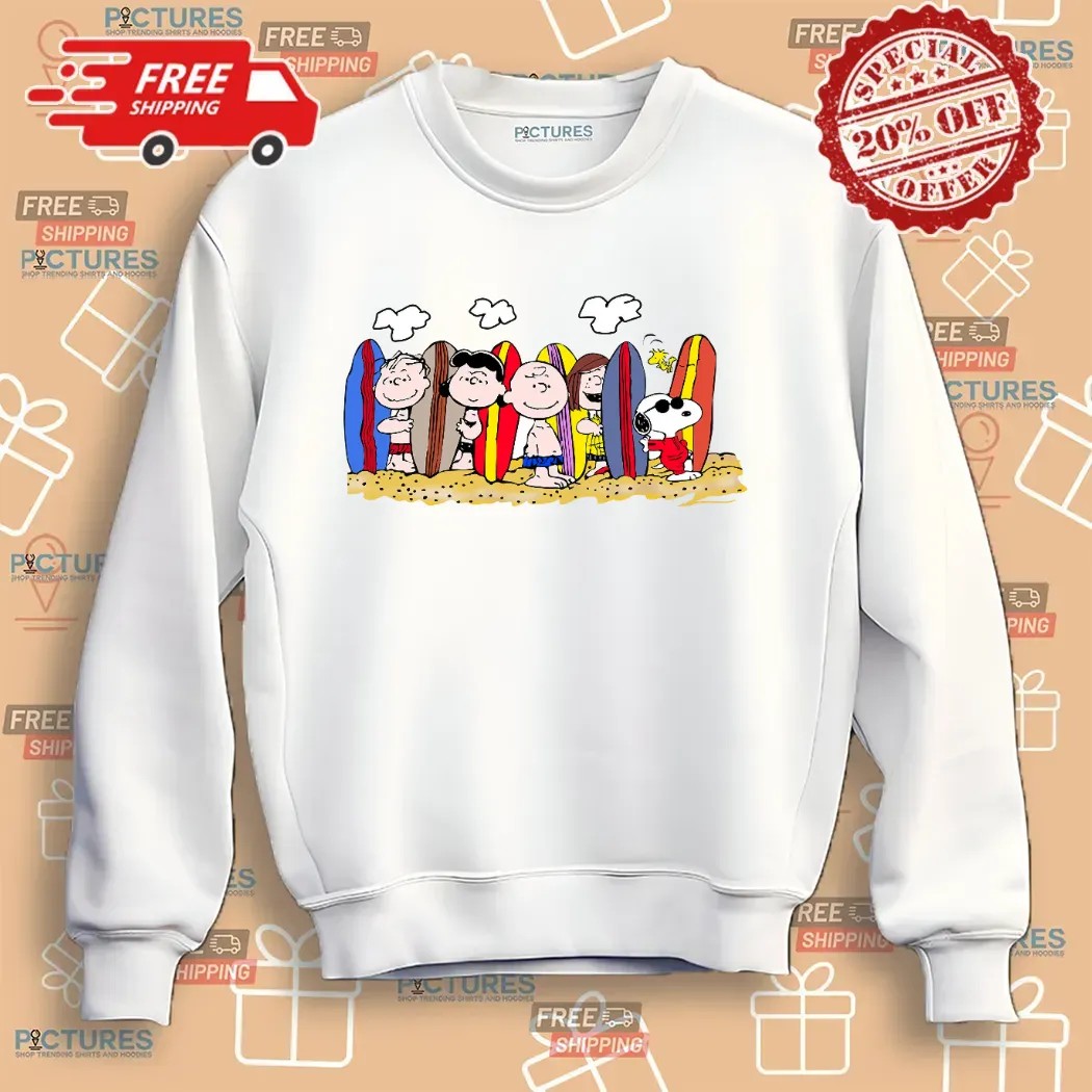 Peanuts Beach Surfing Squad Charlie Brown and Snoopy Summer T Shirt
