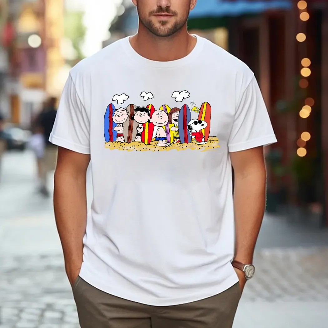 Peanuts Beach Surfing Squad Charlie Brown and Snoopy Summer T Shirt