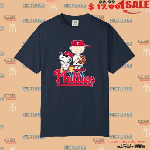 Peanuts Snoopy and Charlie Brown Philadelphia Phillies Baseball Logo T Shirt
