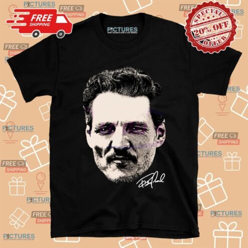 Pedro Pascal Portrait Retro Fan Art Signature T Shirt