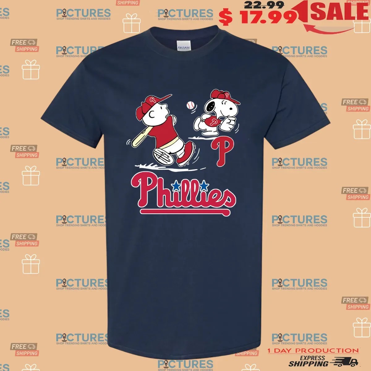 Philadelphia Phillies Peanuts Charlie Brown And Snoopy Playing Baseball T Shirt