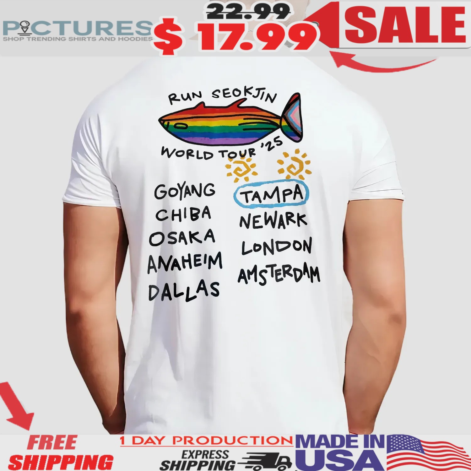 Run Seokjin BTS 2025 World Tour Rainbow Fish K-Pop T Shirt