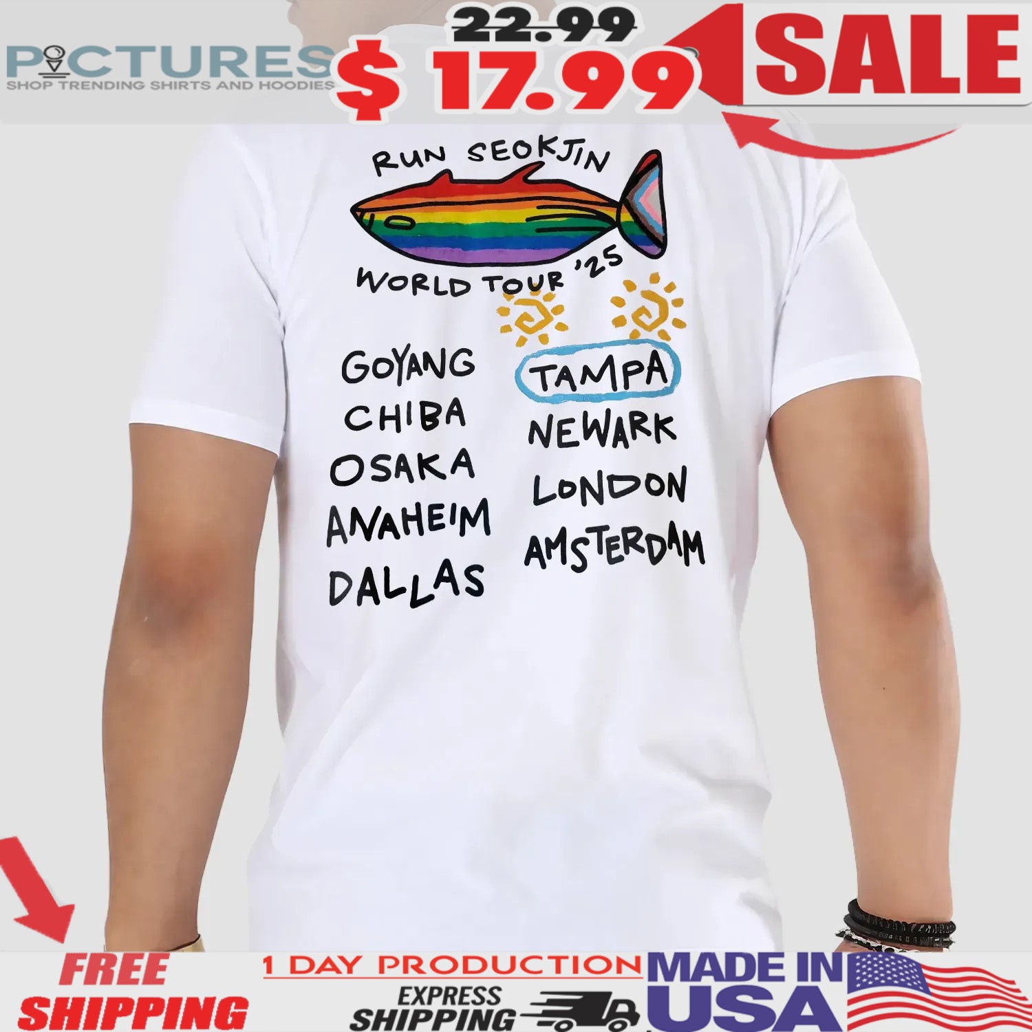 Run Seokjin BTS 2025 World Tour Rainbow Fish K-Pop T Shirt