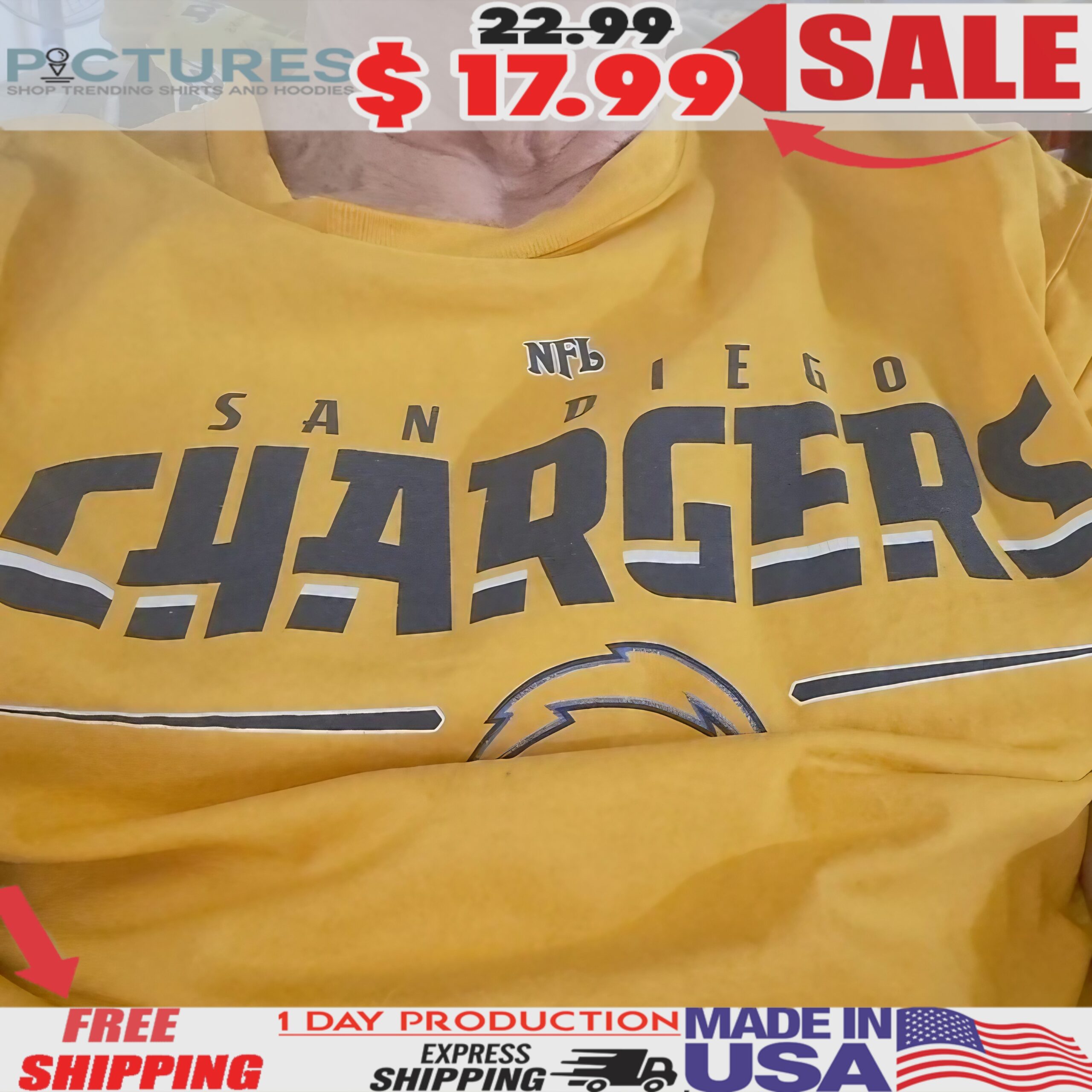San Diego Chargers NFL Team Bold Yellow T Shirt