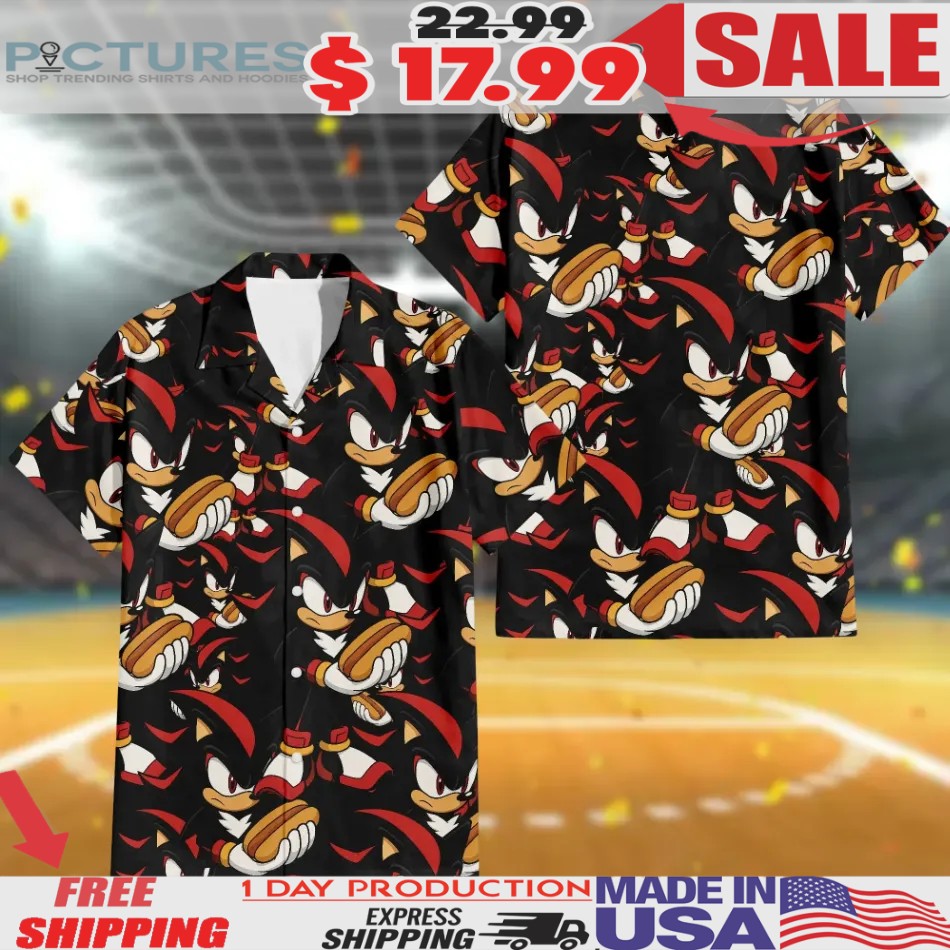 Shadow The Hedgehog Hot Dog Hawaiian Button Up Shirt