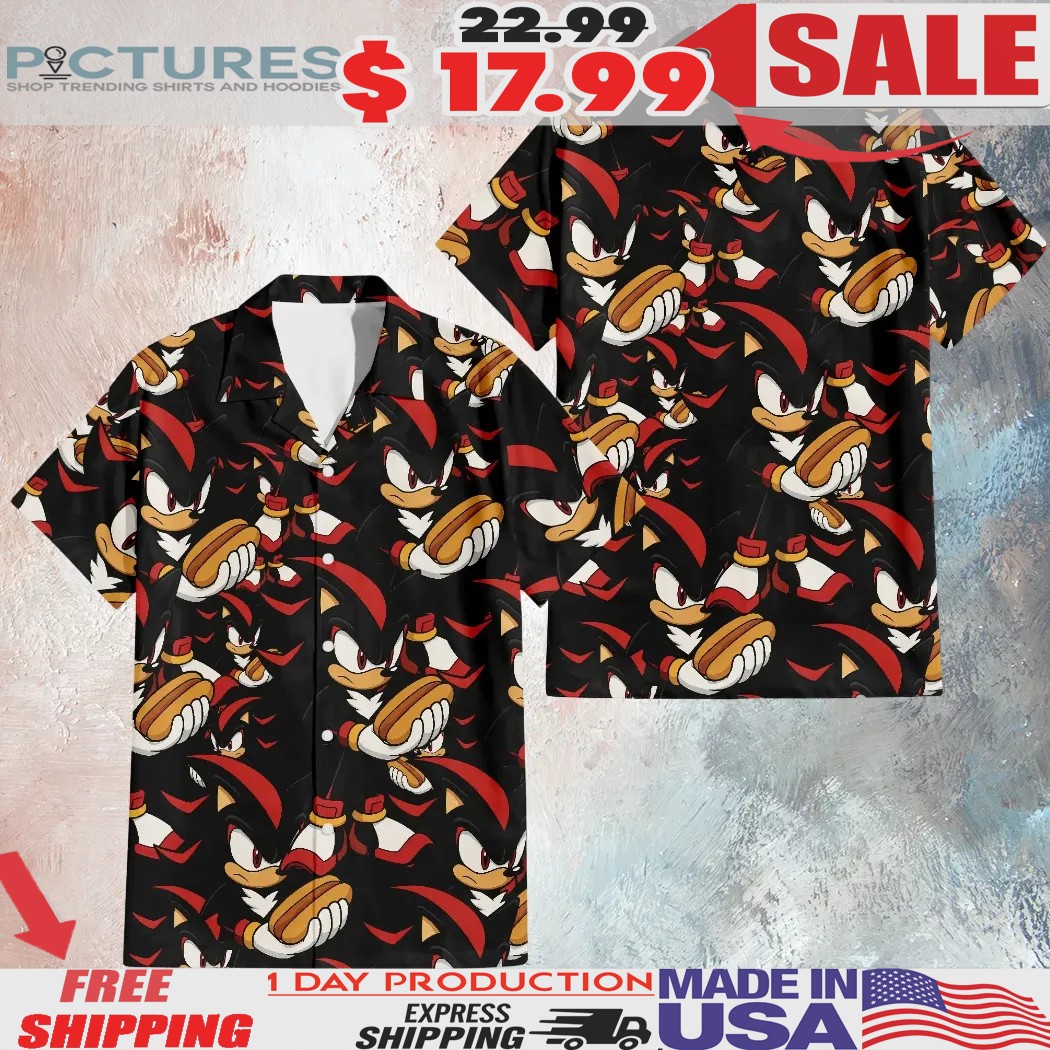 Shadow The Hedgehog Hot Dog Hawaiian Button Up Shirt Shadow The Hedgehog Hot Dog Hawaiian Button Up Shirt