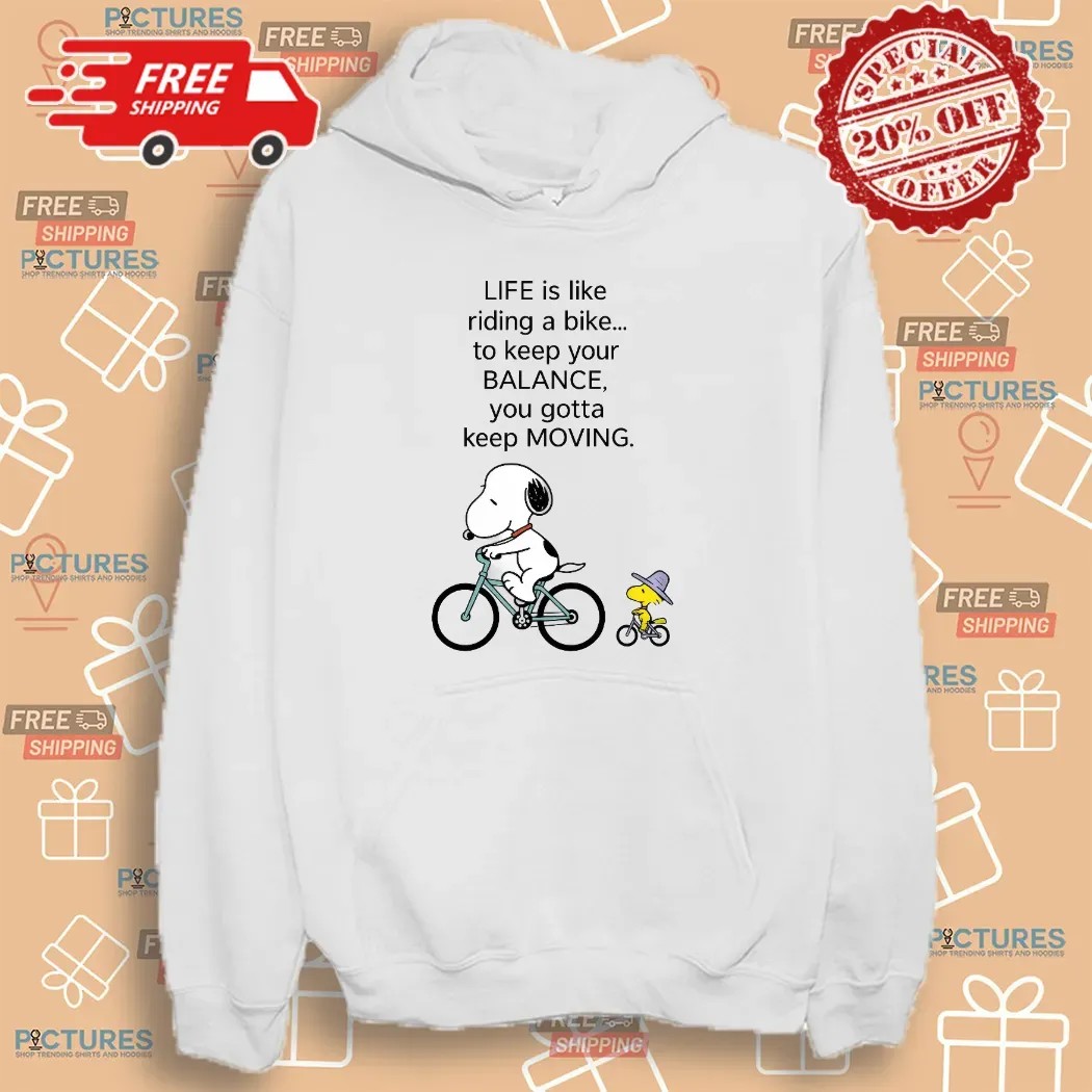 Snoopy And Woodstock Life Is Like Riding A Bike To Keep Your Balance You Gotta Keep Moving T Shirt
