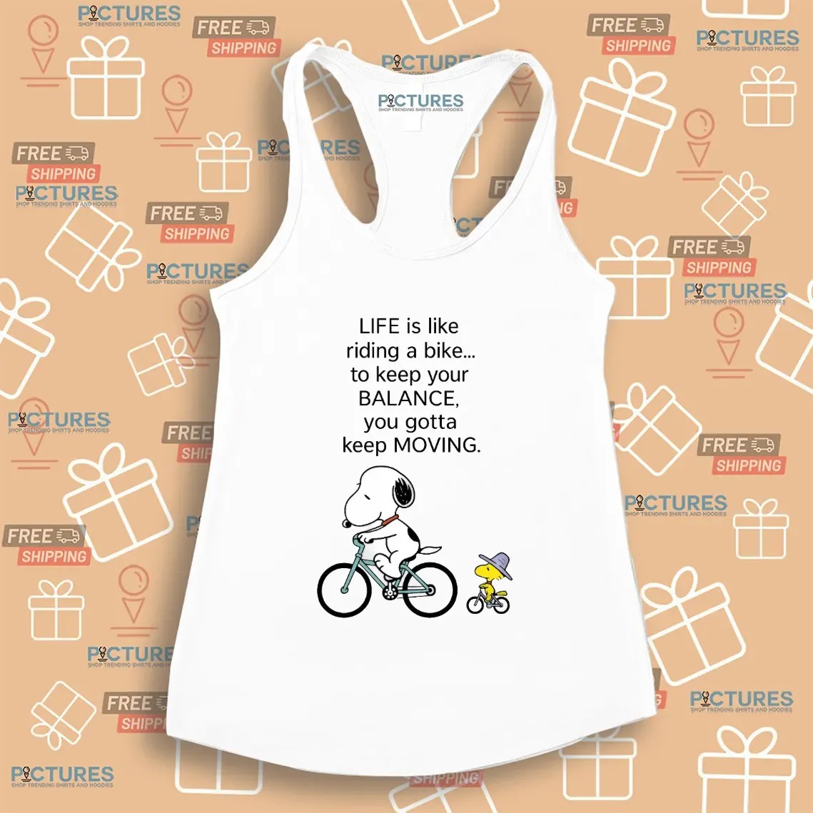 Snoopy And Woodstock Life Is Like Riding A Bike To Keep Your Balance You Gotta Keep Moving T Shirt