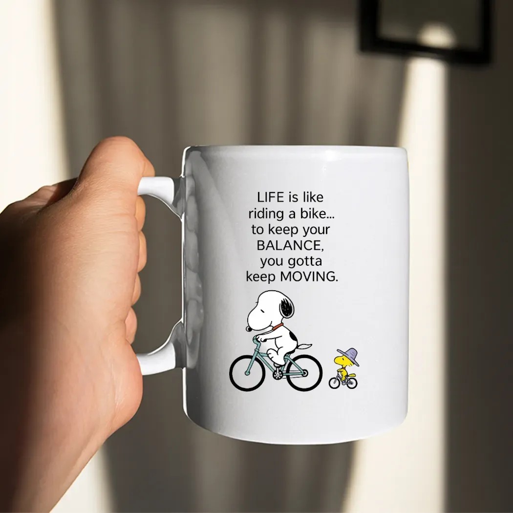 Snoopy And Woodstock Life Is Like Riding A Bike To Keep Your Balance You Gotta Keep Moving T Shirt