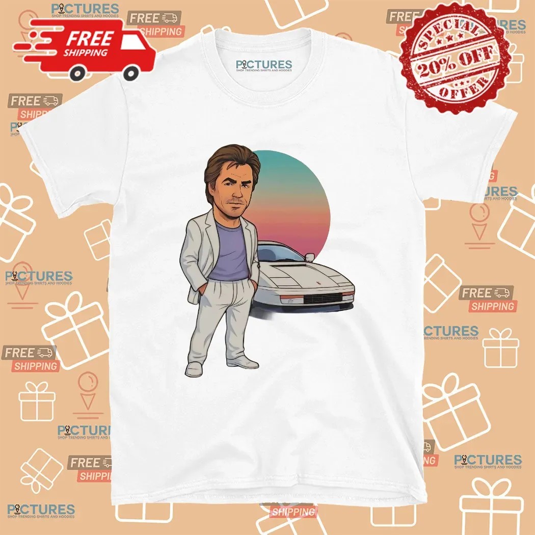 Sonny Crockett Miami Vice Car Caricature Vintage T Shirt