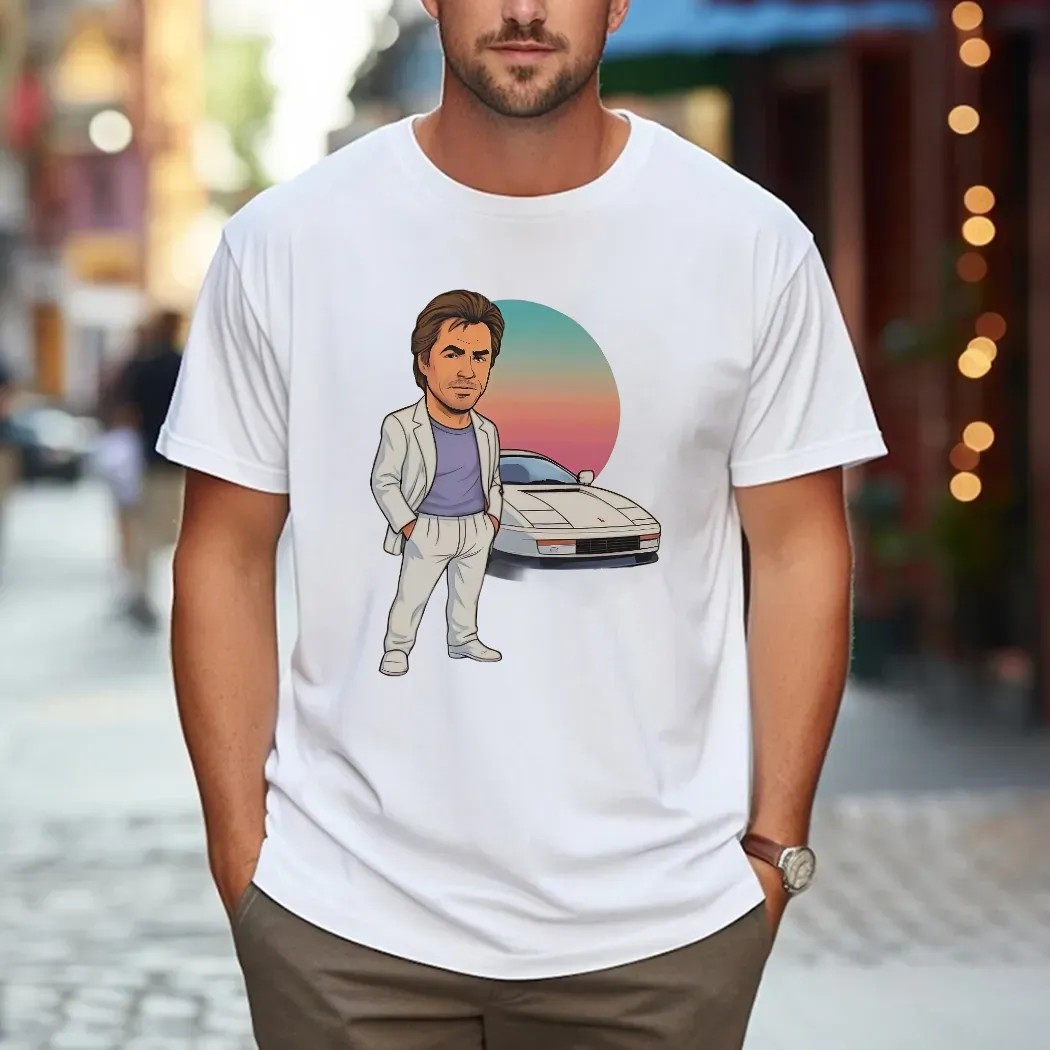 Sonny Crockett Miami Vice Car Caricature Vintage T Shirt