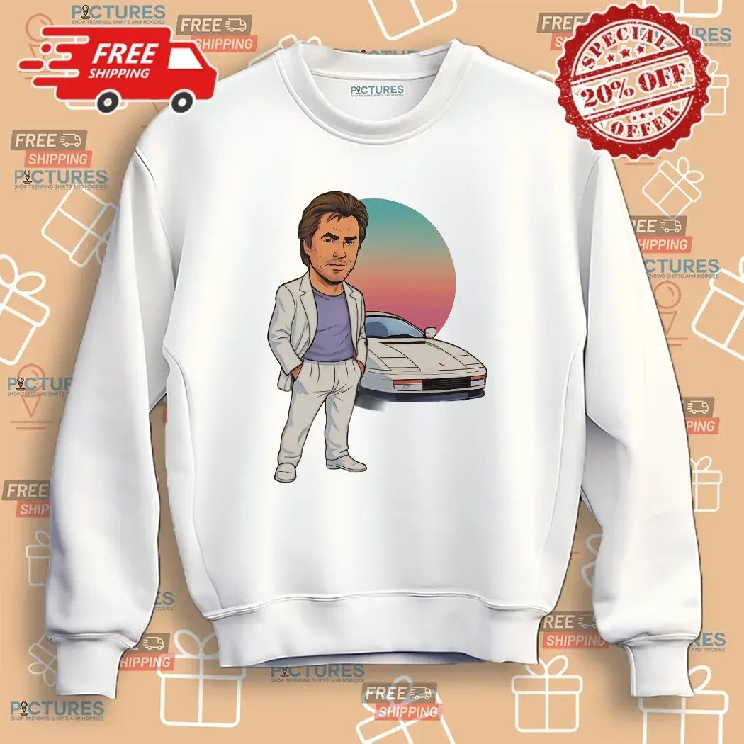 Sonny Crockett Miami Vice Car Caricature Vintage T Shirt