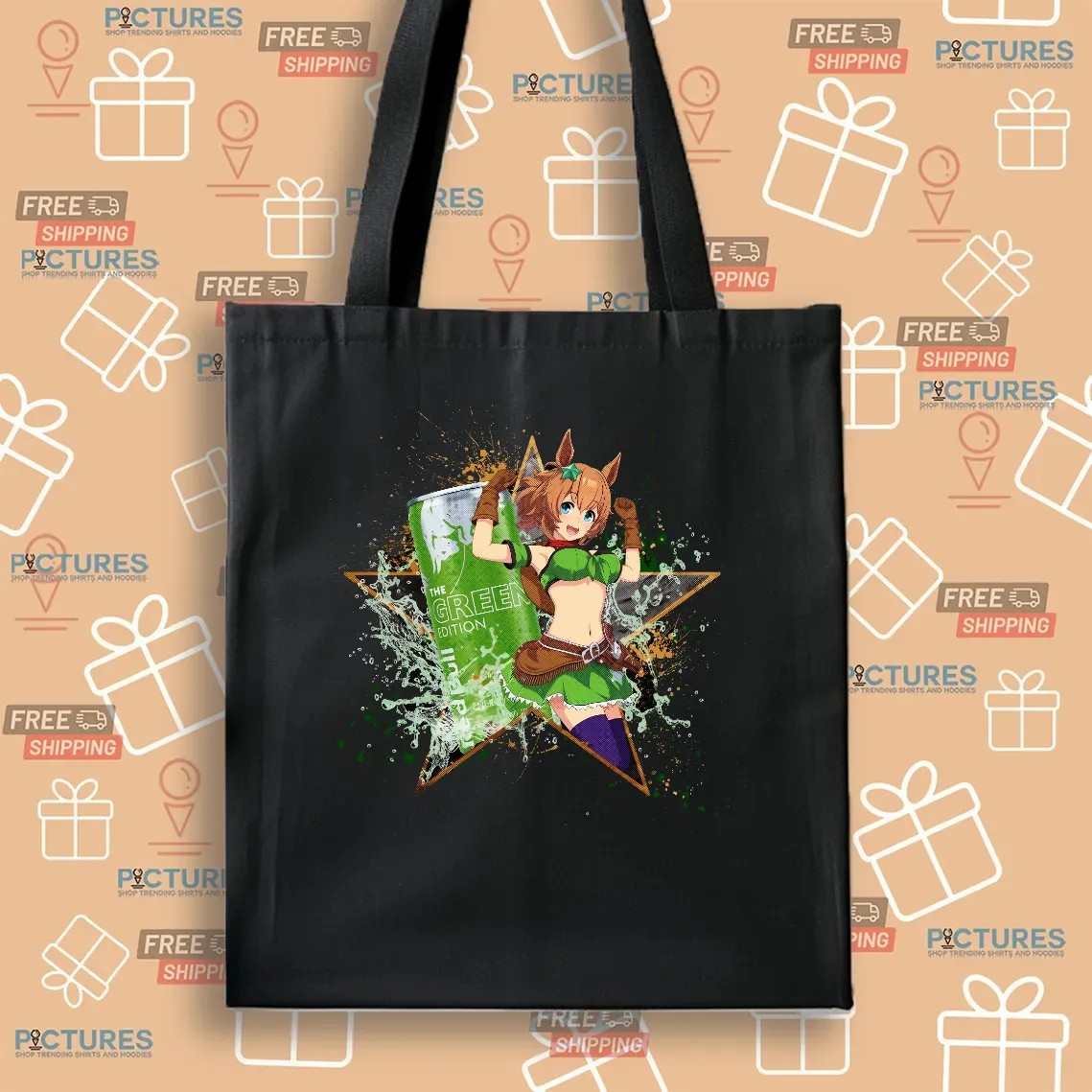 Taiki Shuttle Umamusume Pretty Derby Red Bull Green Edition Energy Drink Anime Mashup T Shirt