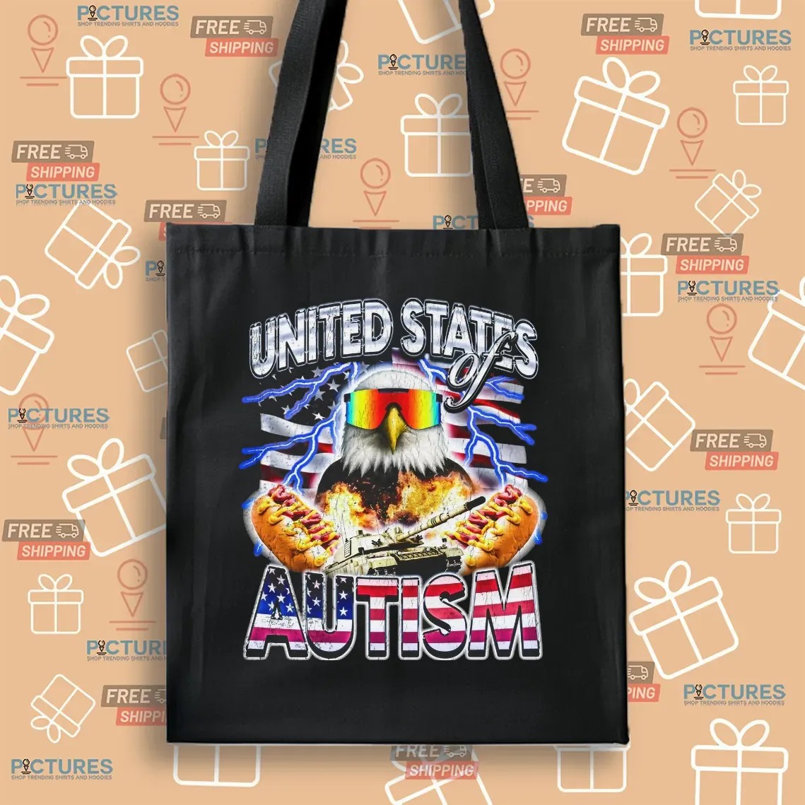 United States Of Autism Eagle Hotdog Tank Vintage Bootleg T Shirt