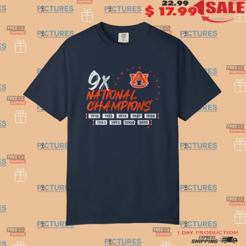 Auburn Tiger Football Nine Time National Champions 1910-2010 T Shirt