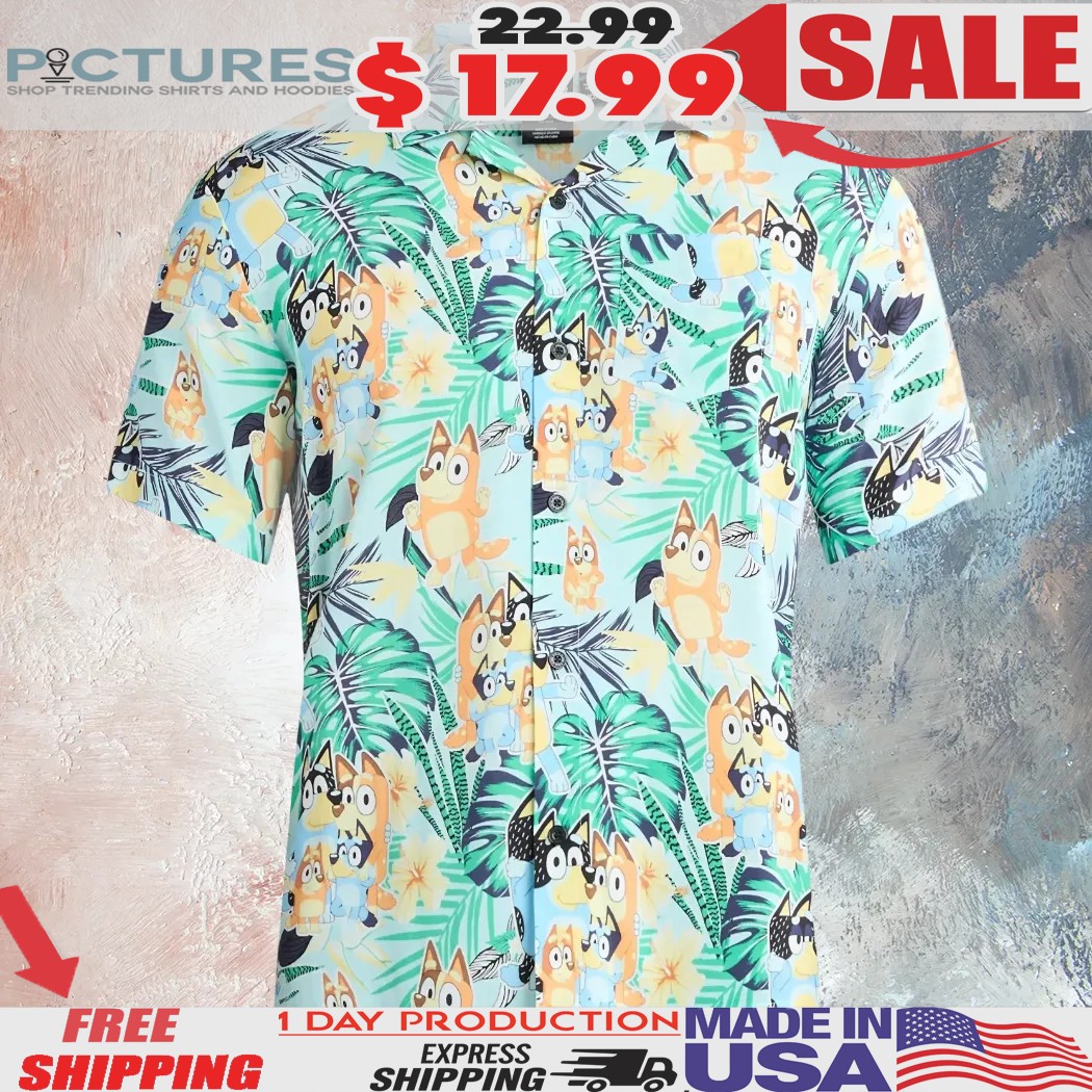 Bluey Tropical Summer Hawaiian Print Button-Up Shirt Bluey Tropical Summer Hawaiian Print Button-Up Shirt