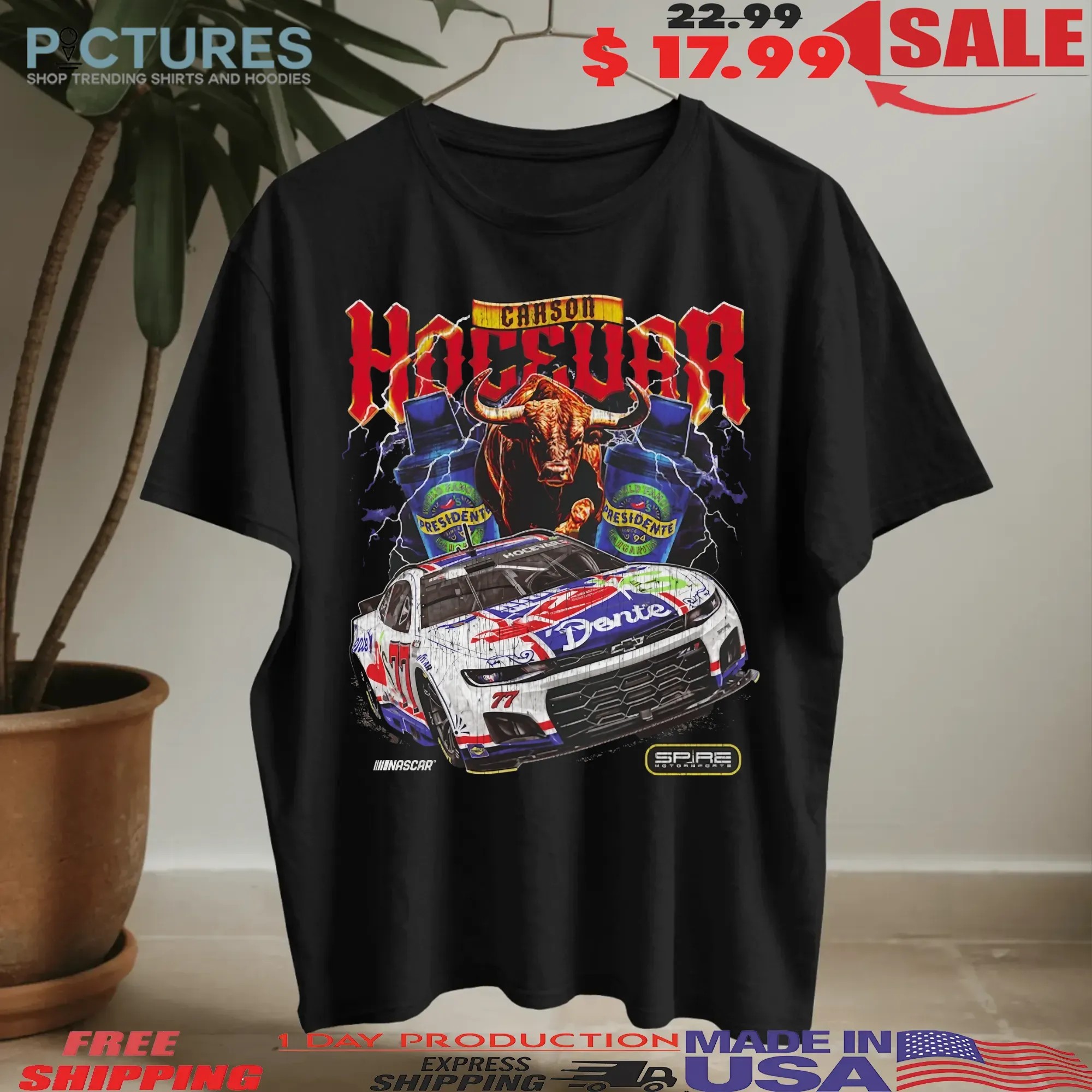 Carson Hocevar Spire Motorsports Black Chili's Dente Car T Shirt