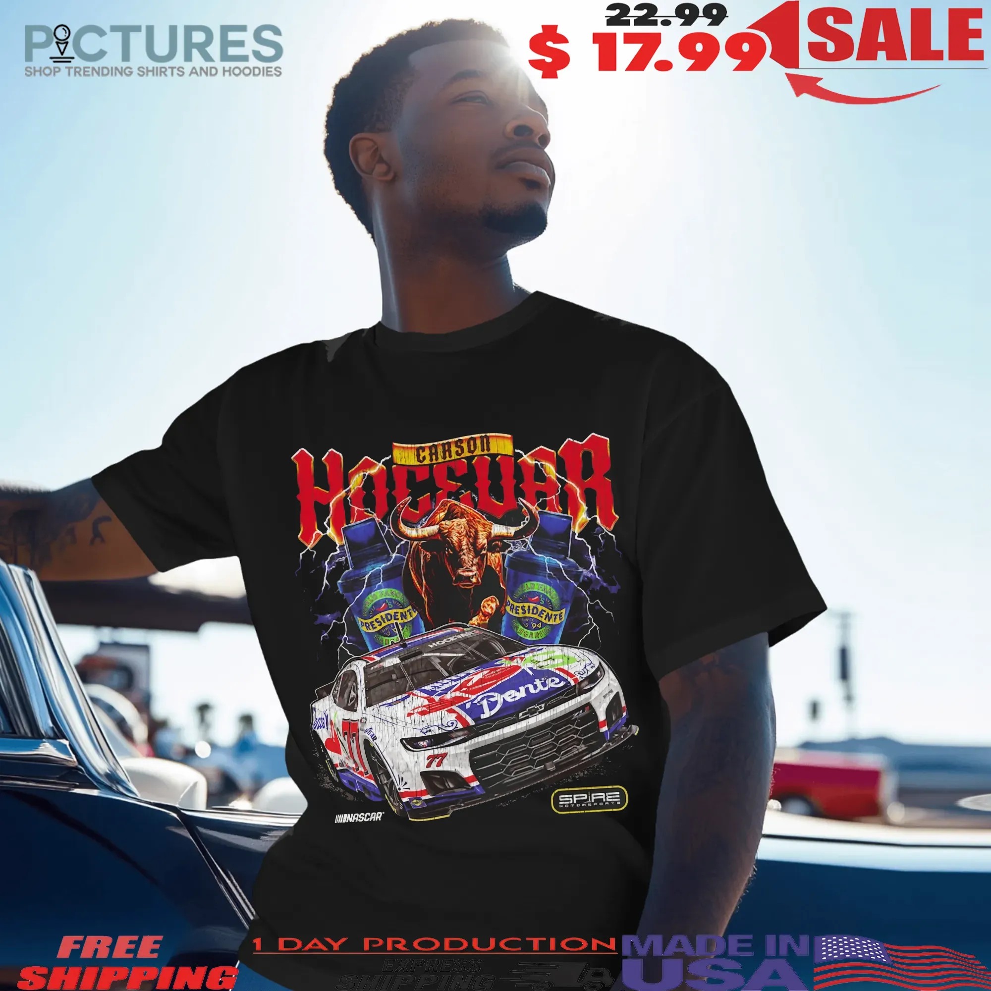 Carson Hocevar Spire Motorsports Black Chili's Dente Car T Shirt