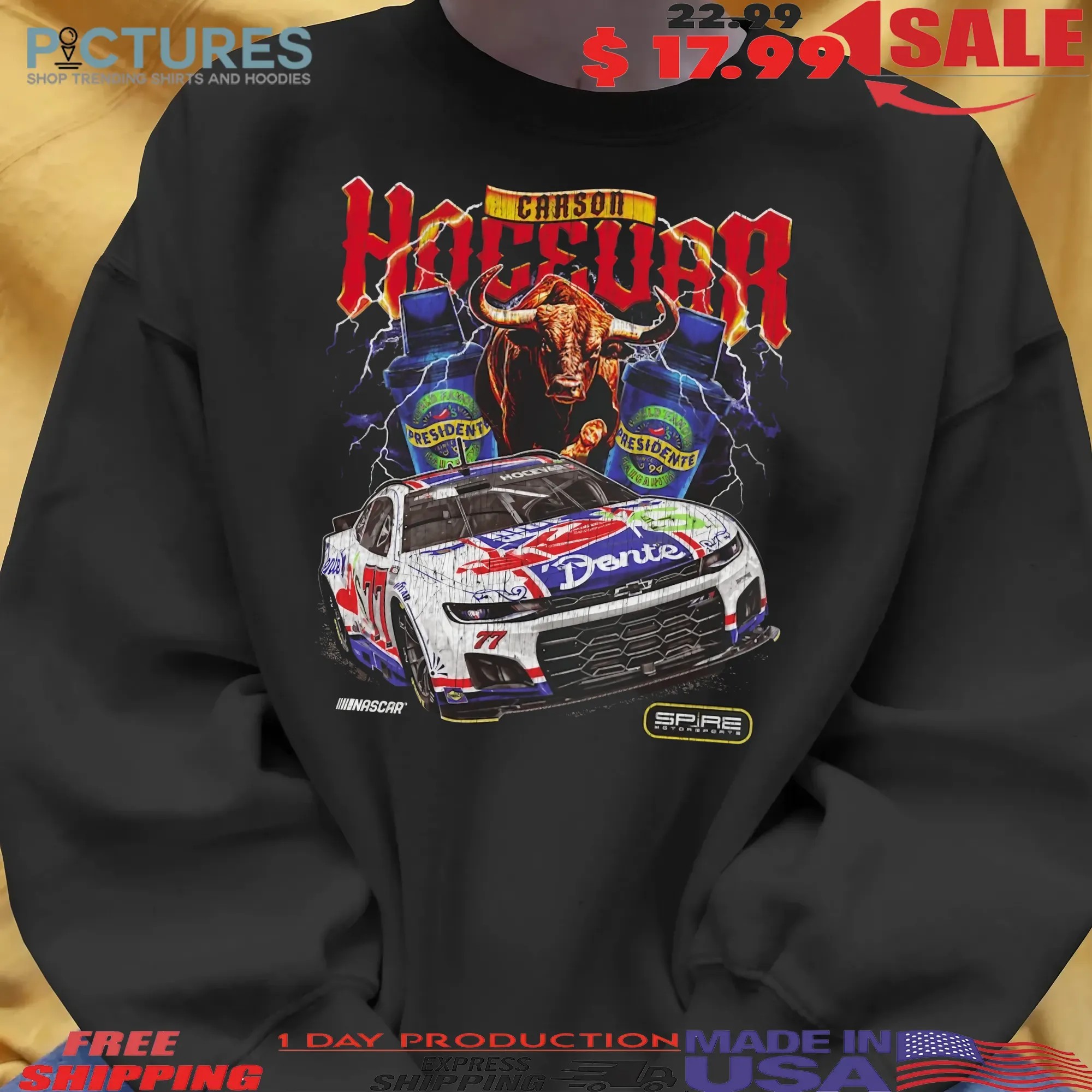 Carson Hocevar Spire Motorsports Black Chili's Dente Car T Shirt
