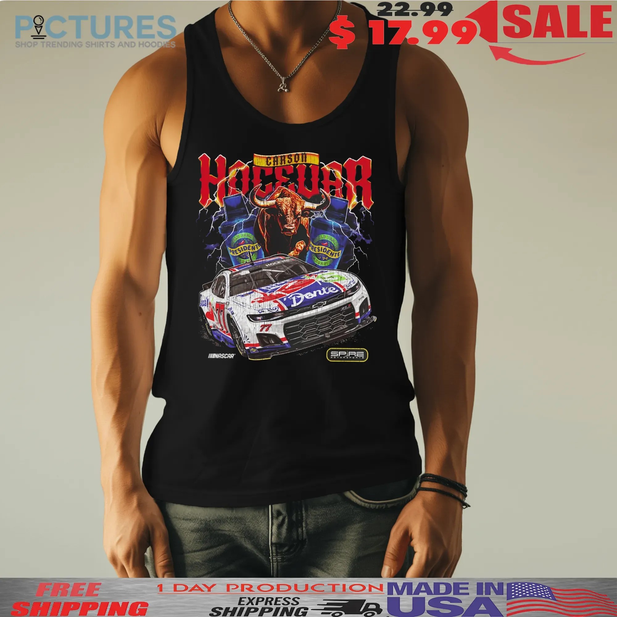 Carson Hocevar Spire Motorsports Black Chili's Dente Car T Shirt