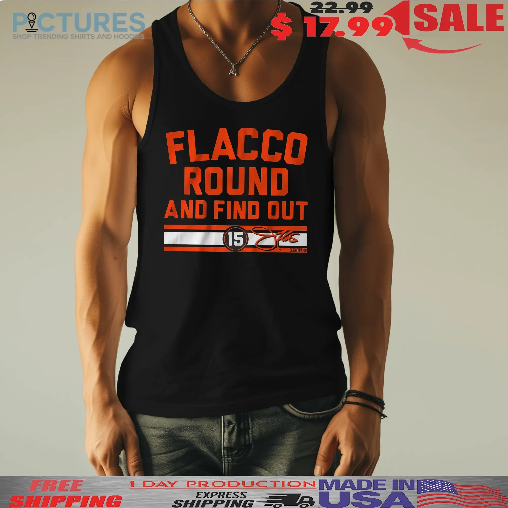 Cleveland Browns Football Joe Flacco Round and Find Out Signature T Shirt