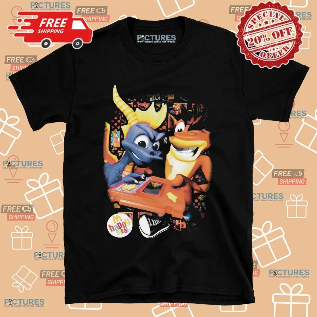 Crash Bandicoot Purple And Spyro Orange Mcdonald's Happy Meal T Shirt
