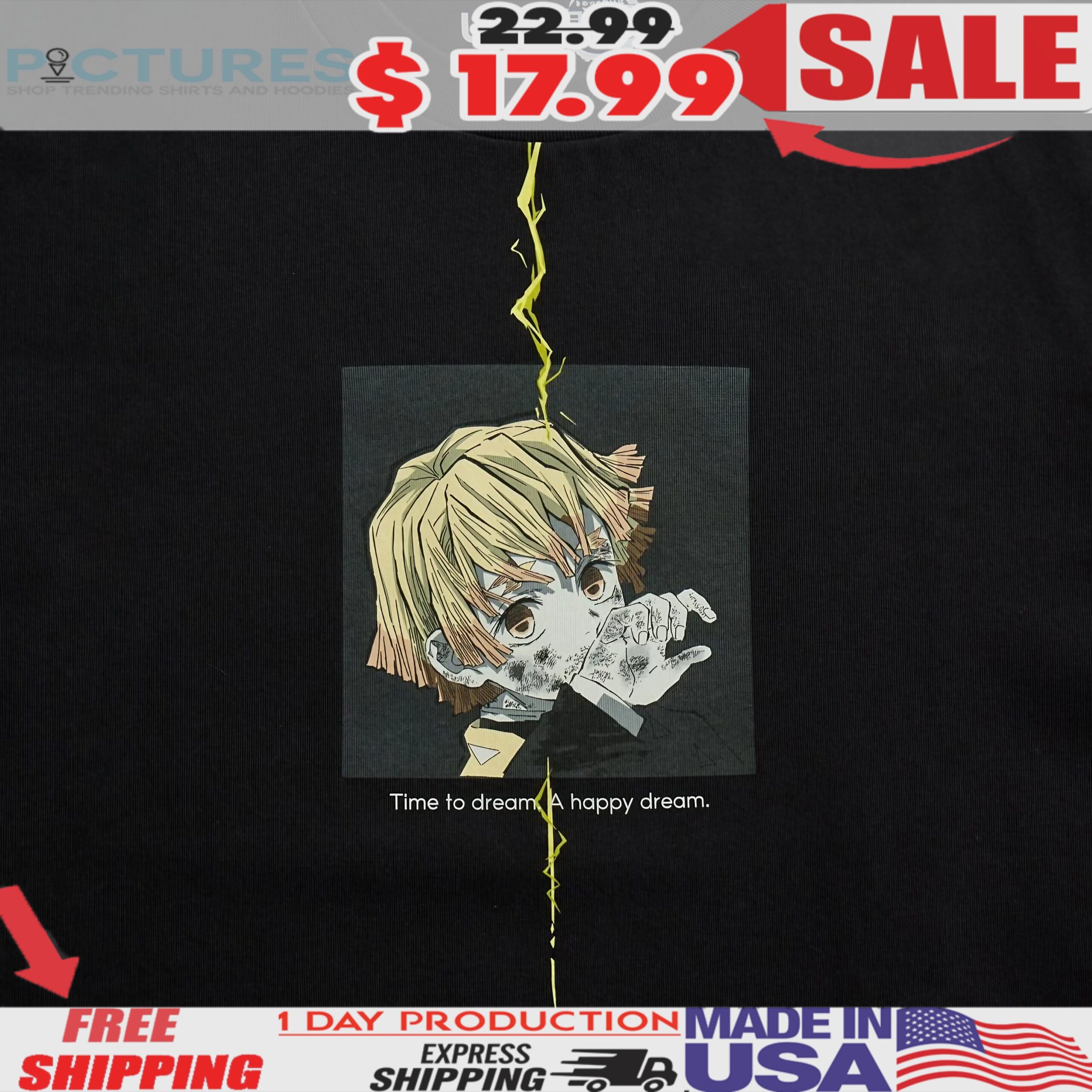 Demon Slayer Kimetsu No Yaiba Zenitsu Time To Dream A Happy Dream T Shirt Demon Slayer Kimetsu No Yaiba Zenitsu Time To Dream A Happy Dream T Shirt