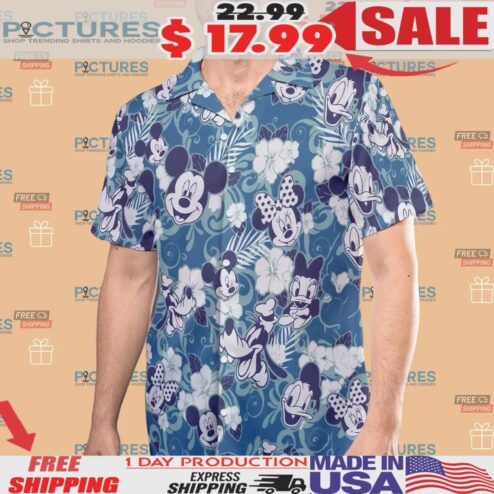 Disney Mickey Mouse Minnie Mouse Aloha Button Up Hawaiian Shirt