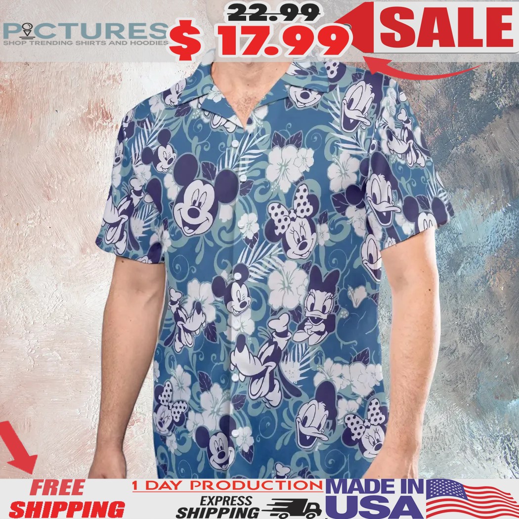 Disney Mickey Mouse Minnie Mouse Aloha Button Up Hawaiian Shirt Disney Mickey Mouse Minnie Mouse Aloha Button Up Hawaiian Shirt