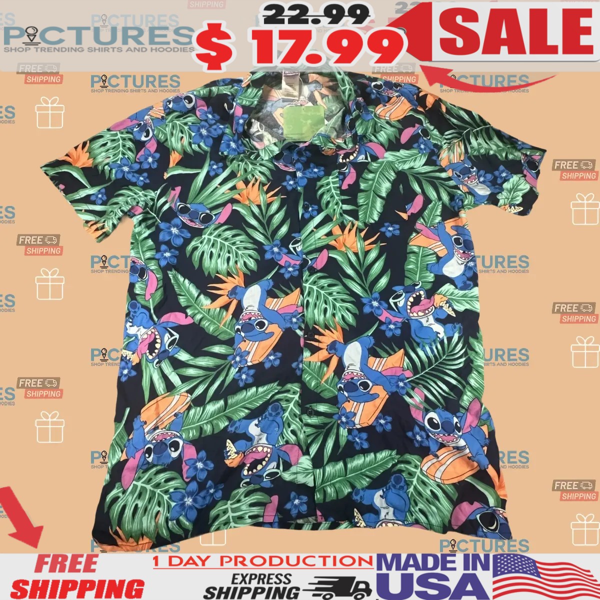 Disney Stitch Surf Tropical Lilo & Stitch Hawaiian Shirt
