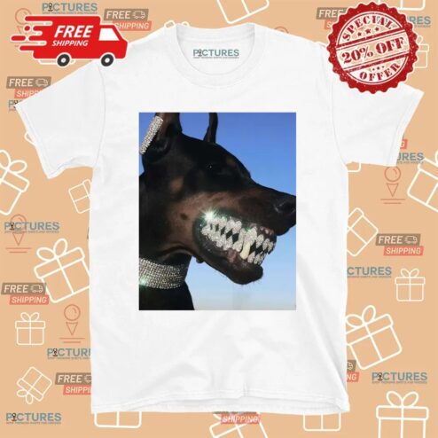 Doberman Iced Out Bling Dog Teeth Meme T Shirt