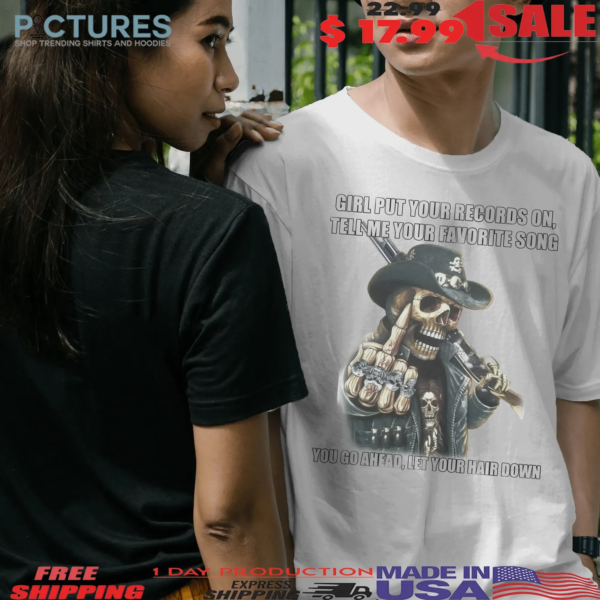 Girl Put Your Records On You Go Ahead Let Your Hair Down Skeleton T Shirt