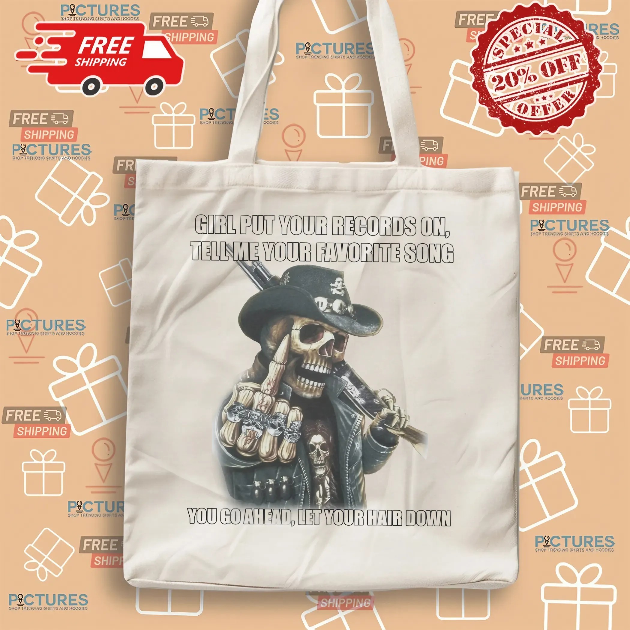 Girl Put Your Records On You Go Ahead Let Your Hair Down Skeleton T Shirt