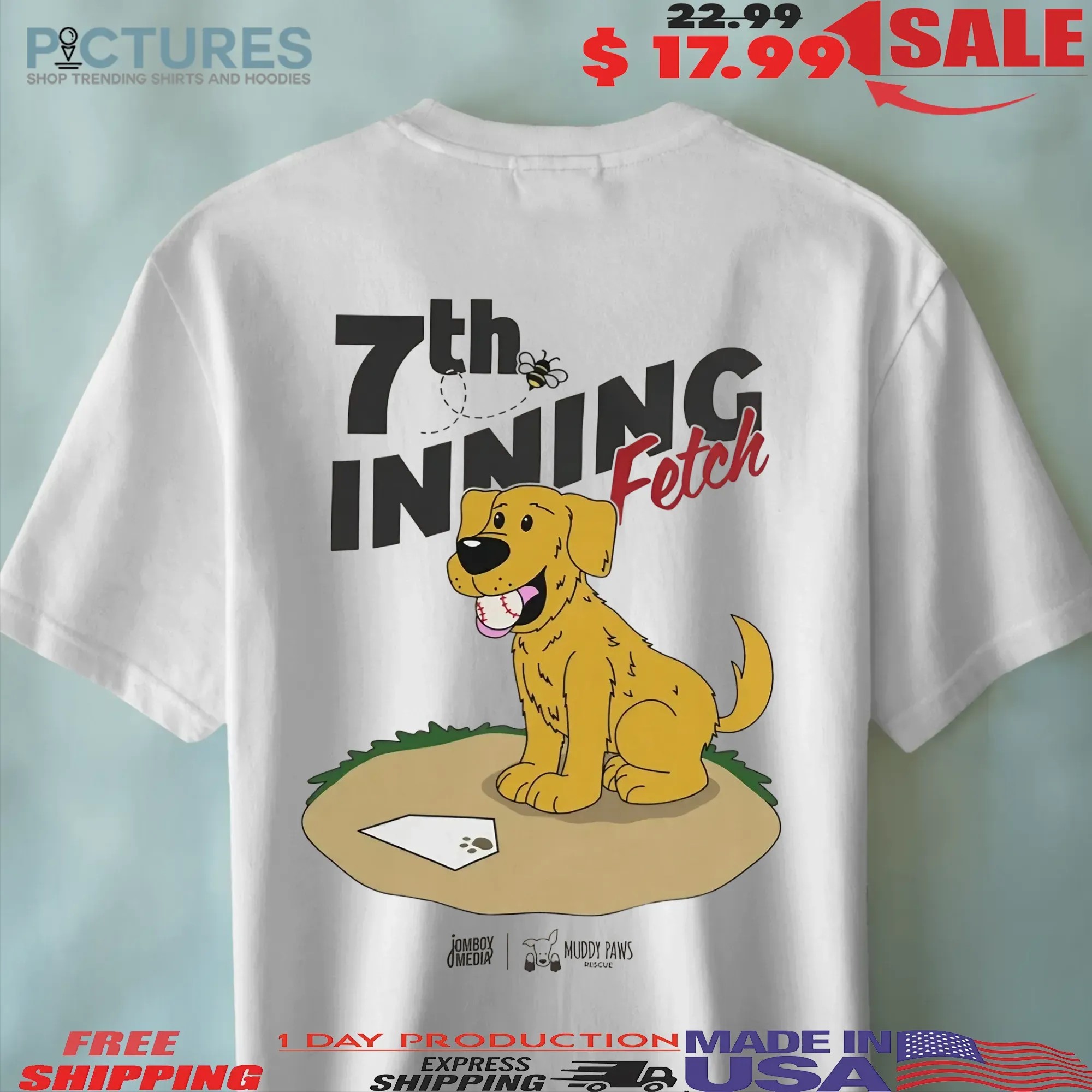 Golden Retriever Dog 7th Inning Fetch Baseball Cartoons T Shirt