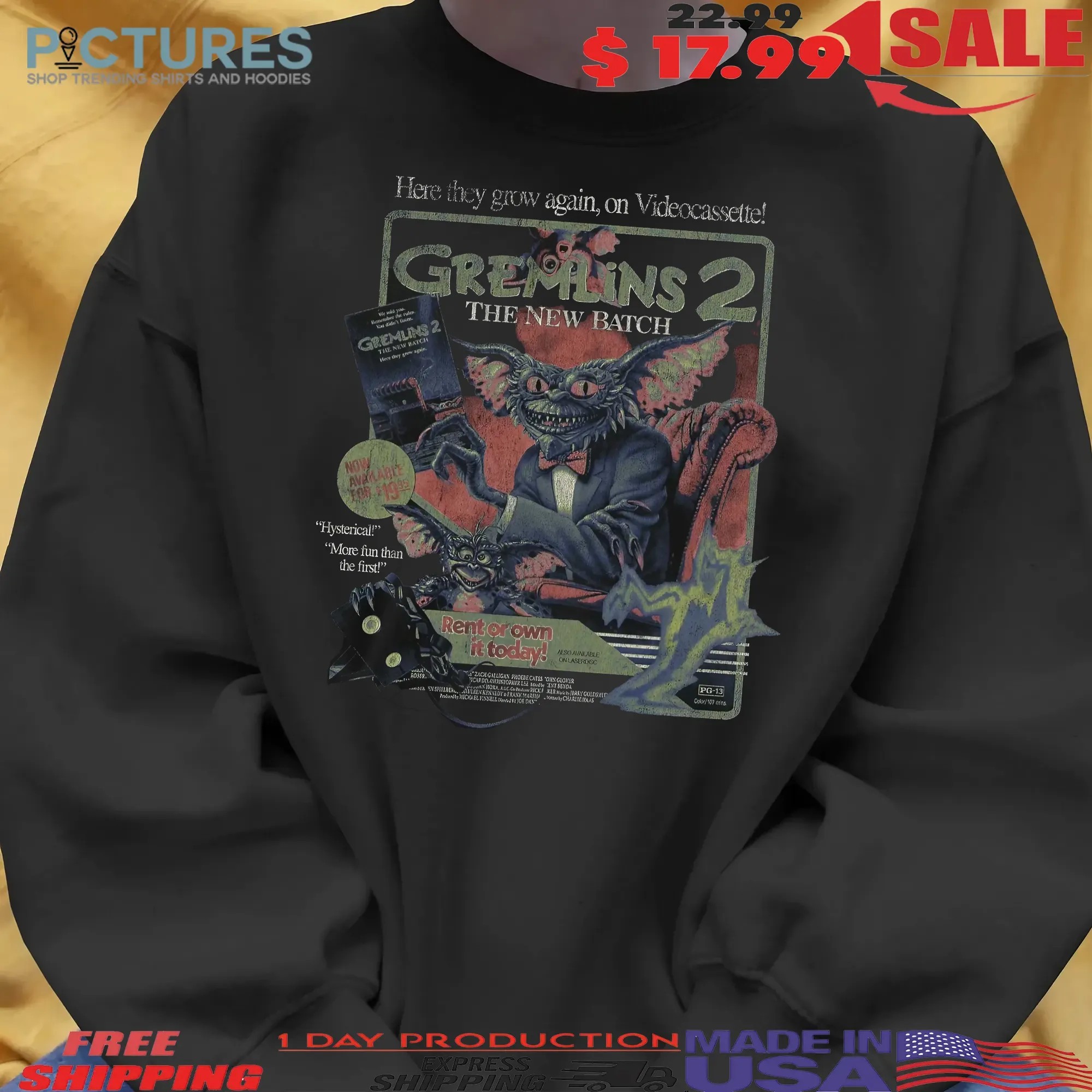 Gremlins 2 The New Batch Here They Grow Again Now On Videocassette Rent Or Own It Today T Shirt