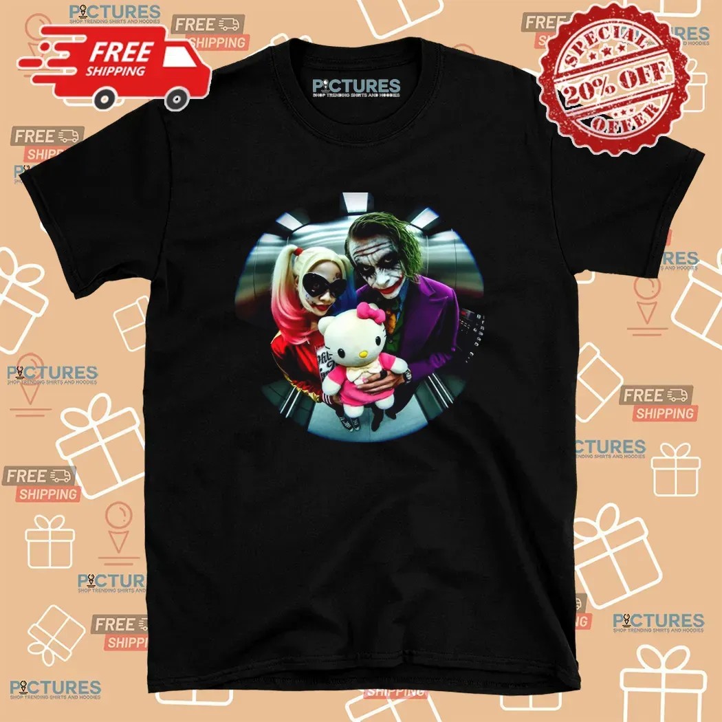 Harley Quinn X Joker X Hello Kitty Elevator Fisheye Lens T Shirt