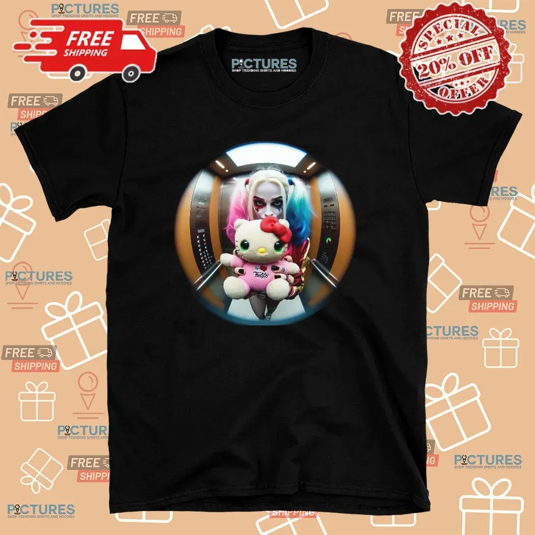 Harley Quinn x Hello Kitty In Elevator fisheye lens Graphic T Shirt