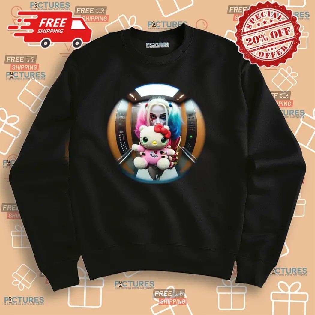 Harley Quinn x Hello Kitty In Elevator fisheye lens Graphic T Shirt