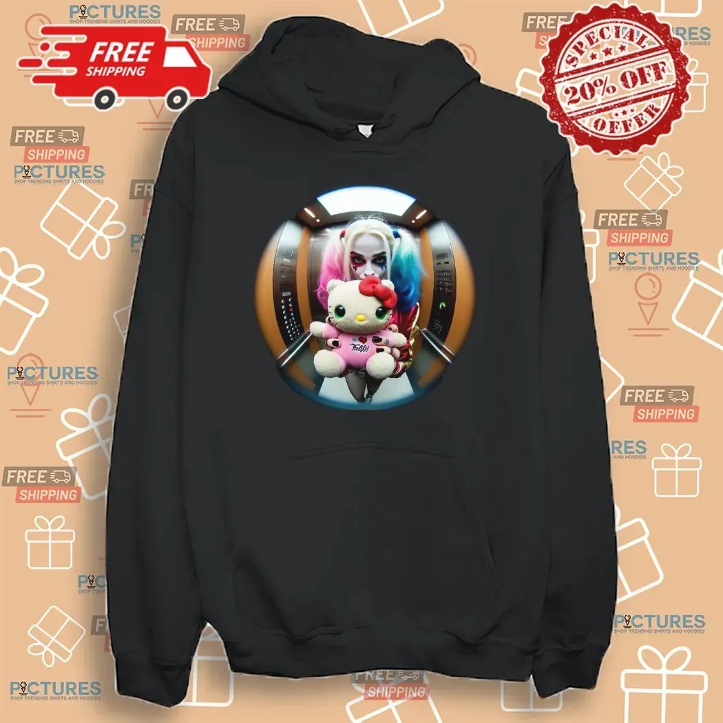 Harley Quinn x Hello Kitty In Elevator fisheye lens Graphic T Shirt