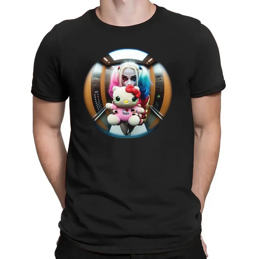Harley Quinn x Hello Kitty In Elevator fisheye lens Graphic T Shirt
