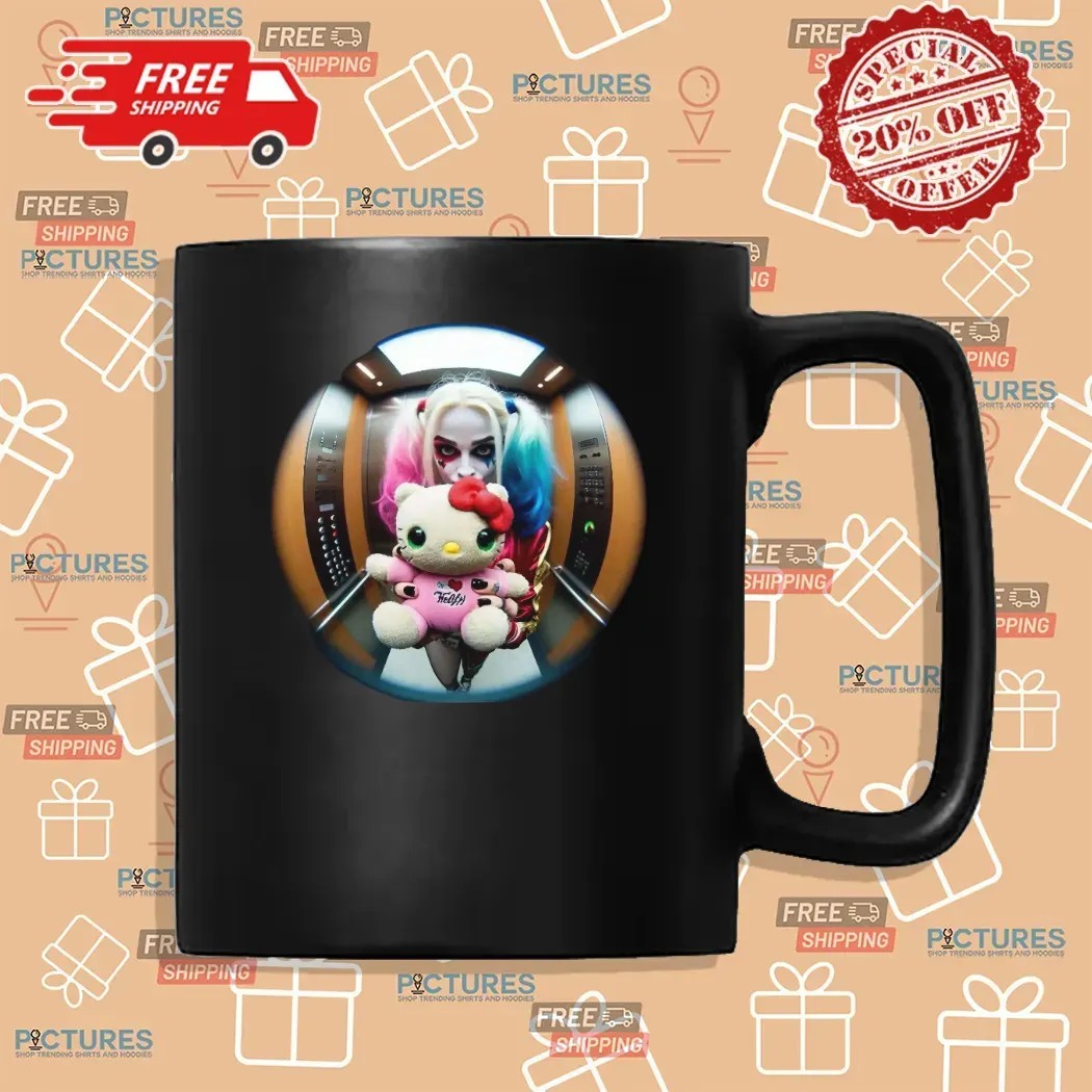 Harley Quinn x Hello Kitty In Elevator fisheye lens Graphic T Shirt