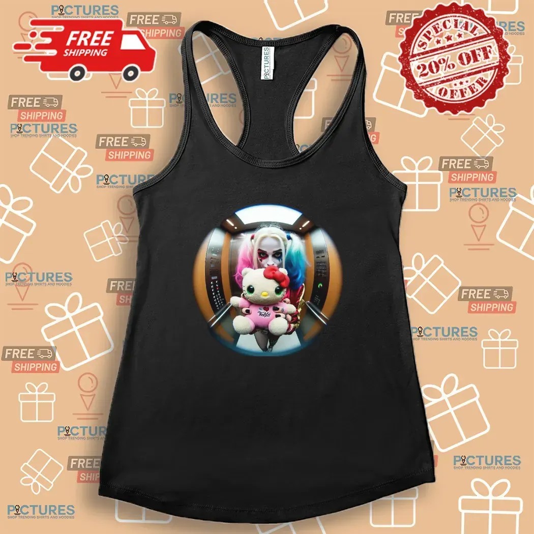 Harley Quinn x Hello Kitty In Elevator fisheye lens Graphic T Shirt