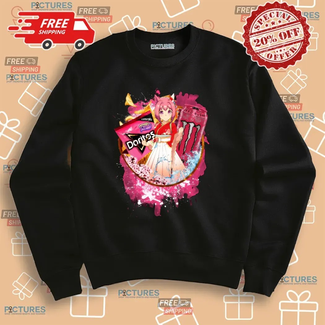 Haru Urara Uma Musume Pretty Derby Monster Energy Strawberry Zero Sugar Energy Drink Doritos Exotic Chip Mashup T Shirt