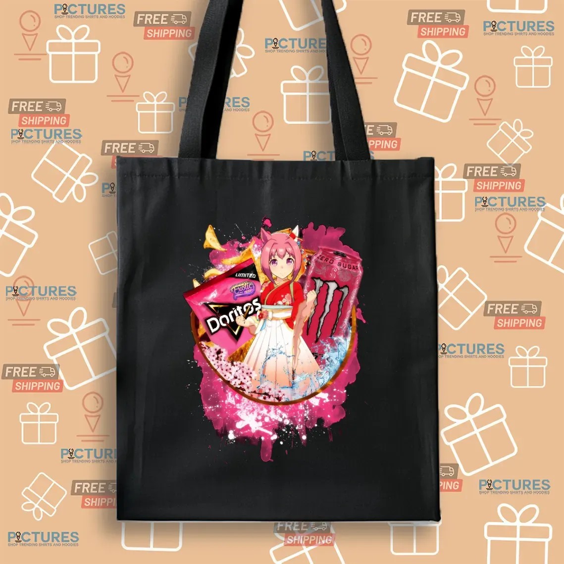 Haru Urara Uma Musume Pretty Derby Monster Energy Strawberry Zero Sugar Energy Drink Doritos Exotic Chip Mashup T Shirt