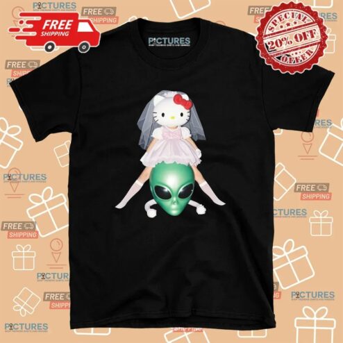 Hello Kitty Bride x Alien Head Quirky Surreal Graphic T Shirt