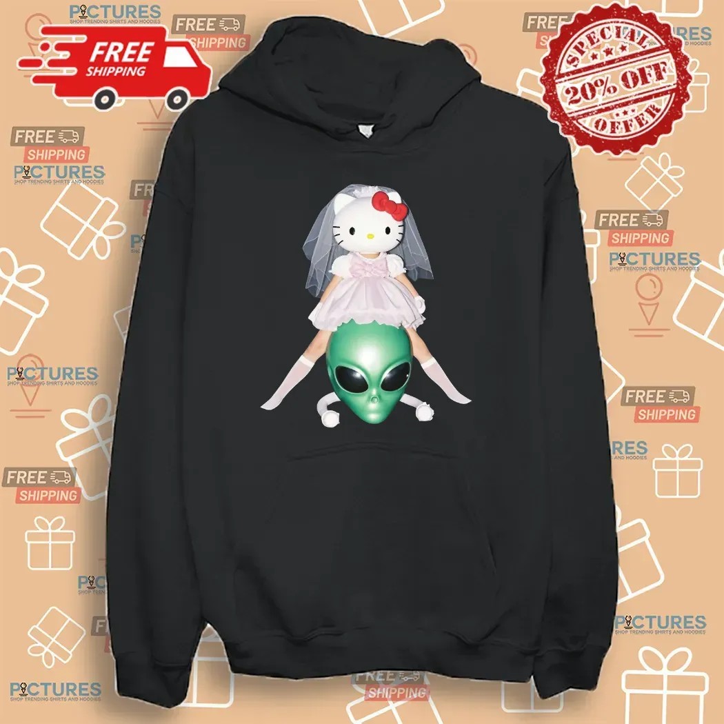 Hello Kitty Bride x Alien Head Quirky Surreal Graphic T Shirt