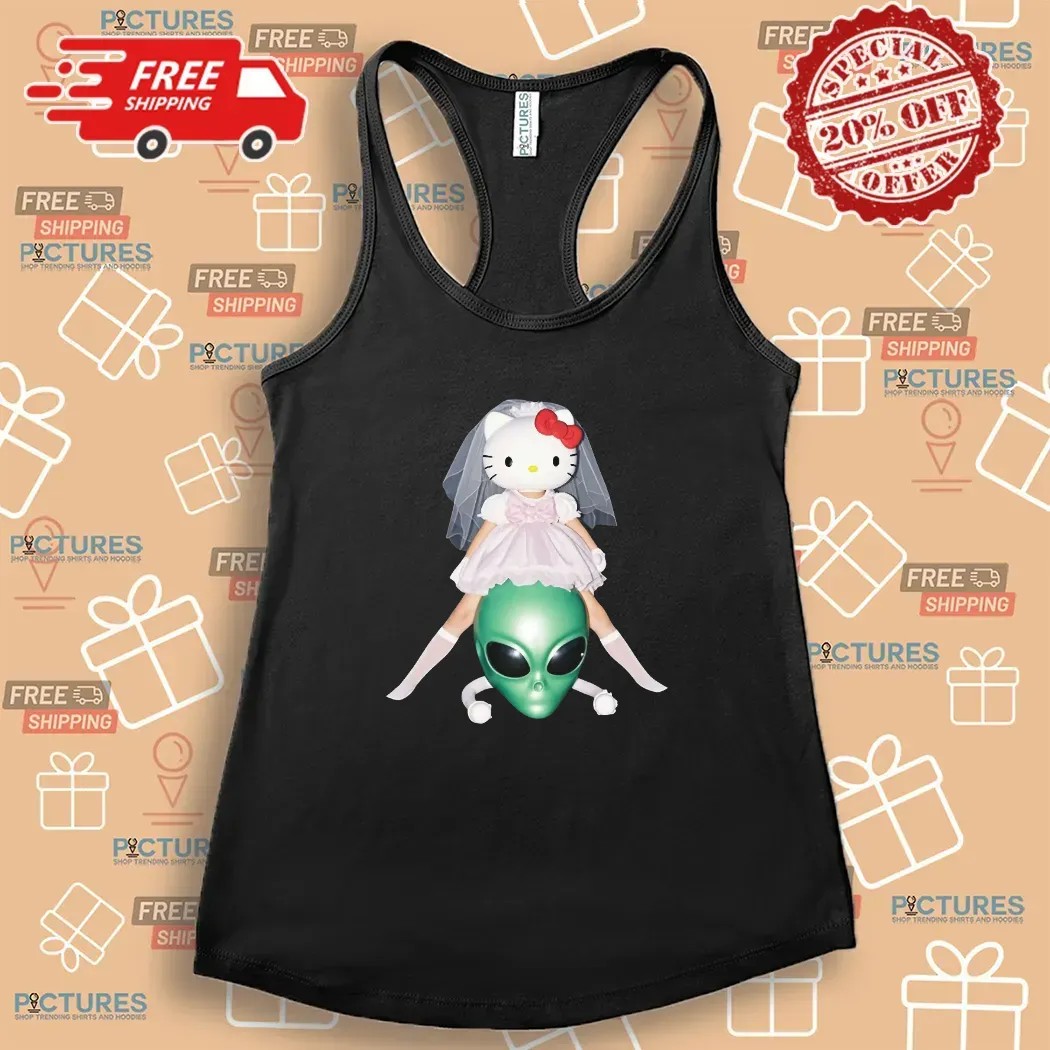Hello Kitty Bride x Alien Head Quirky Surreal Graphic T Shirt
