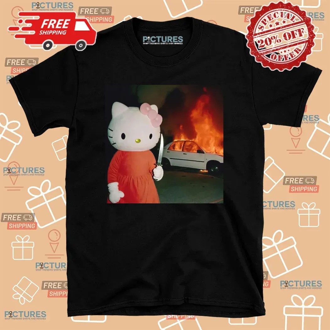 Hello Kitty Chaos Burning Car Graphic T Shirt